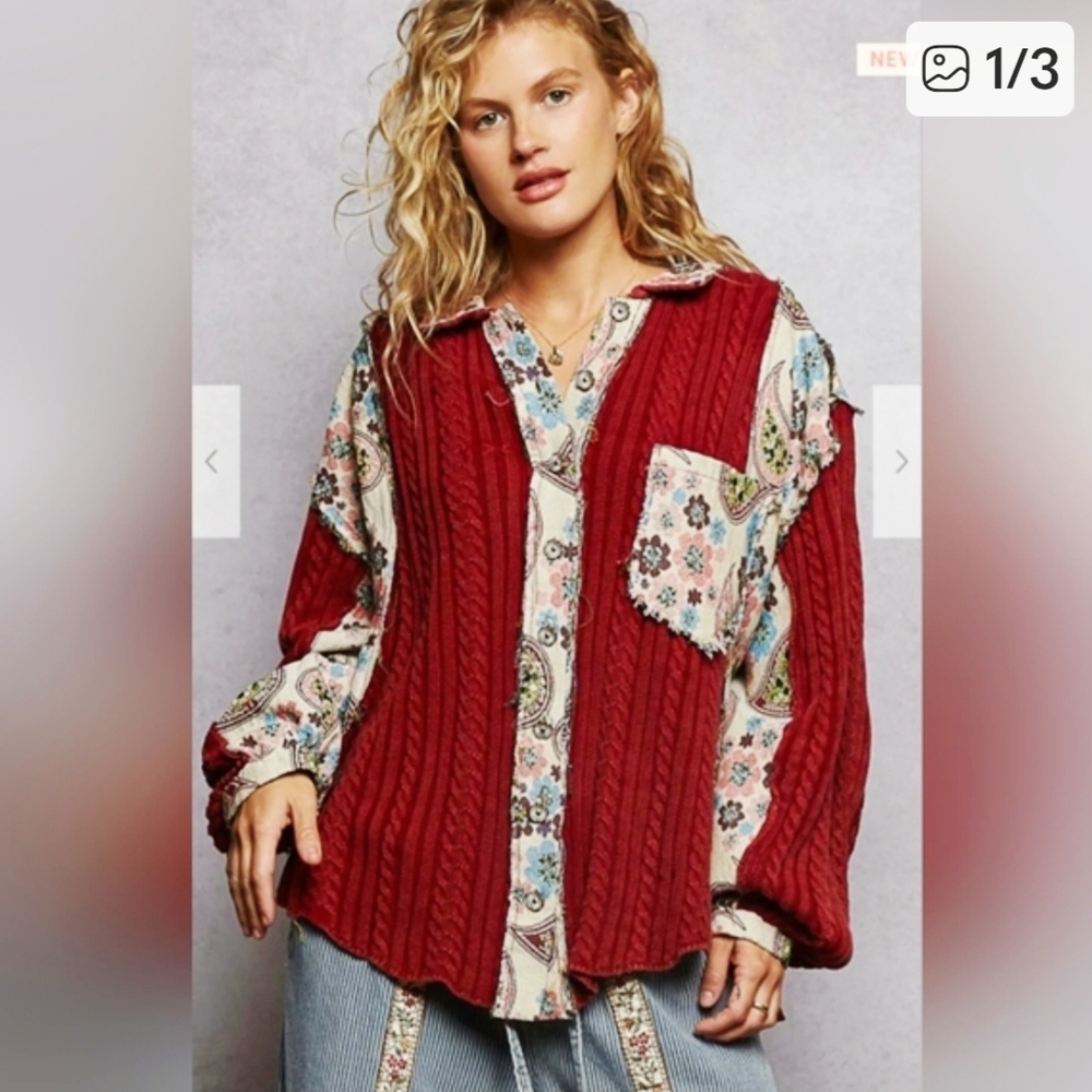 POL Red and Cream Patchwork Jacket - image 2